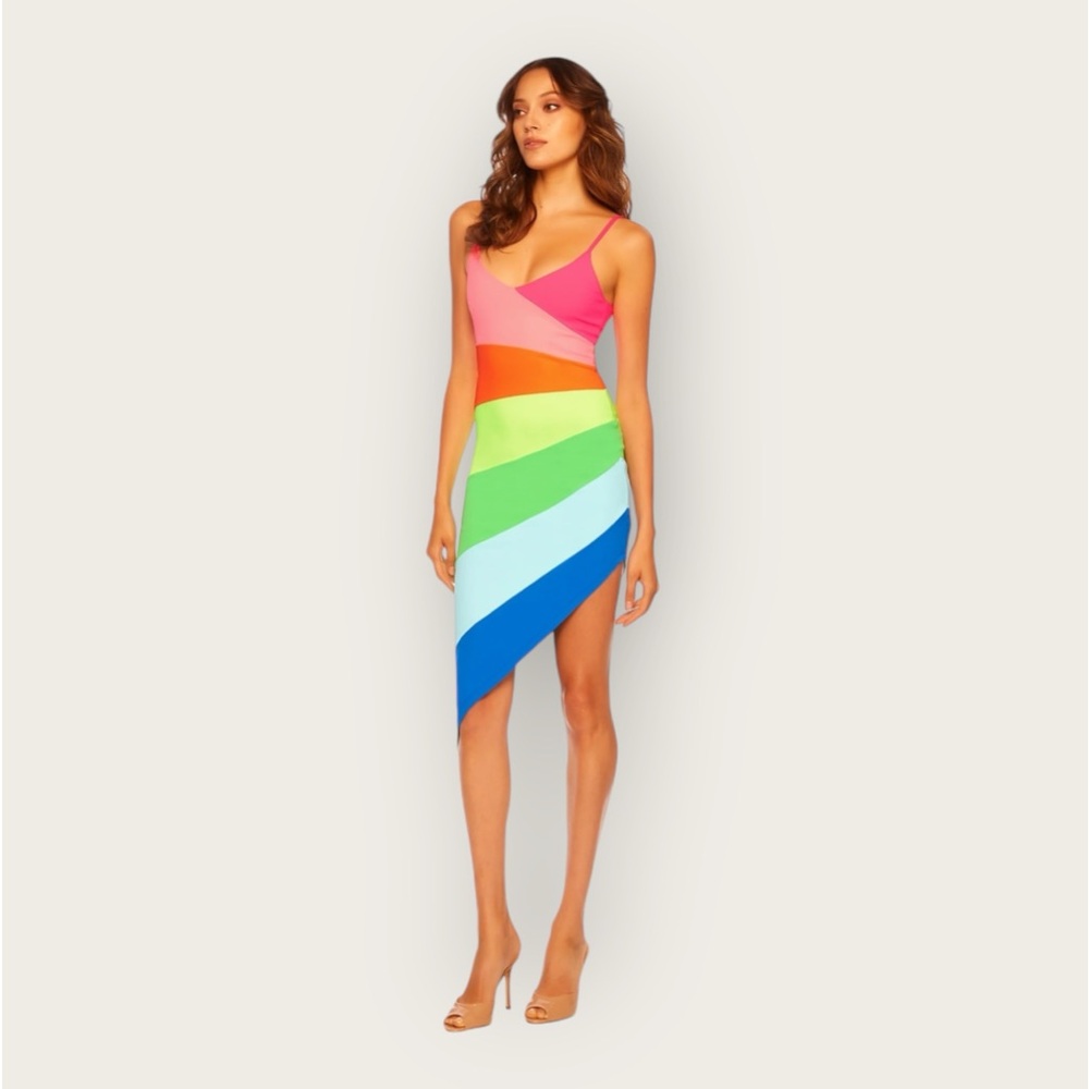 Colorful Striped Women's Dress - Rainbow Assymetrical